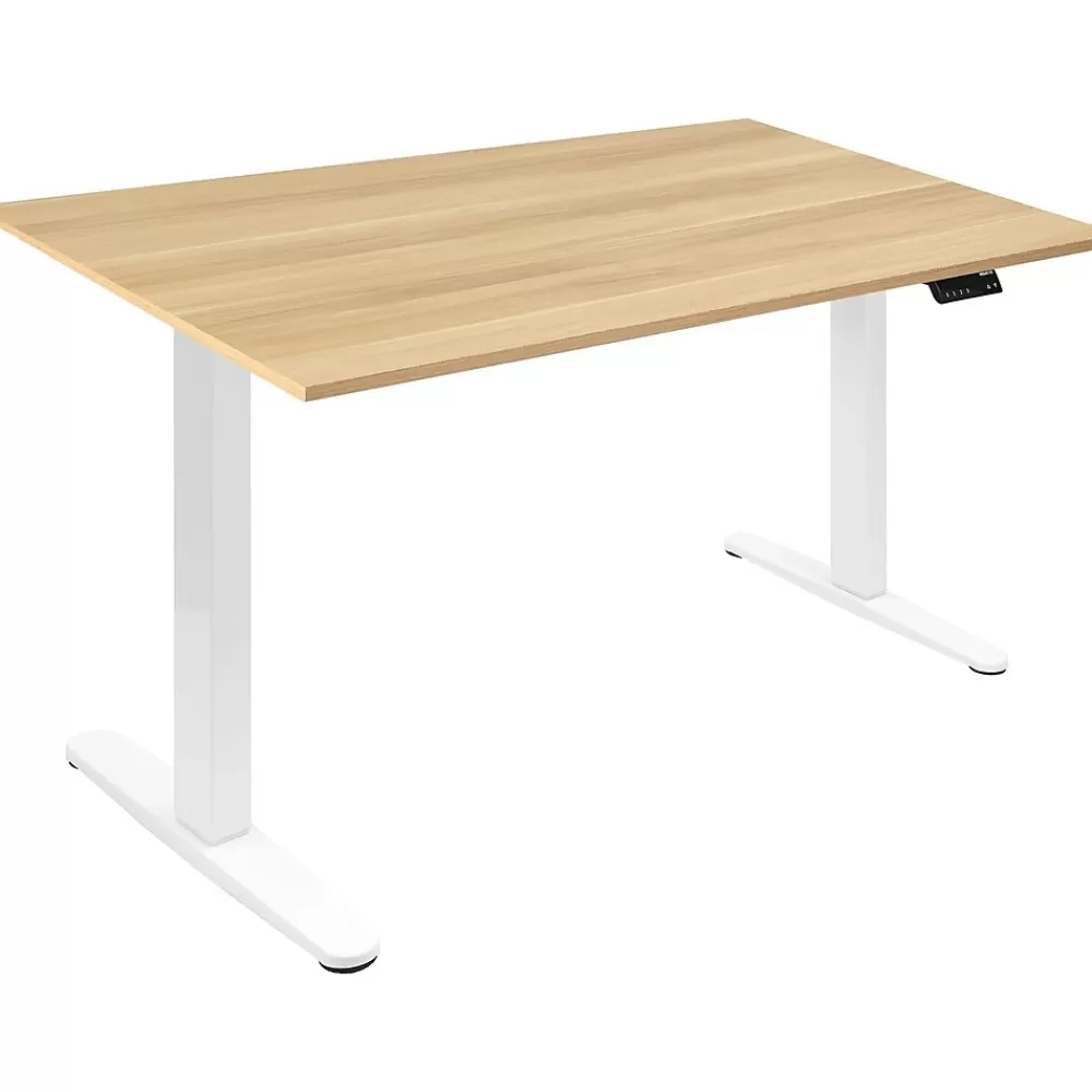 Mount-It! 55"W Electric Rectangular Adjustable Standing Desk, (MI-18097) Maple/White Online