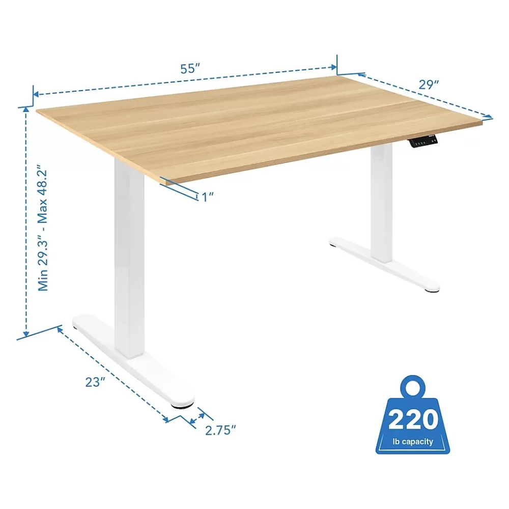 Mount-It! 55"W Electric Rectangular Adjustable Standing Desk, (MI-18097) Maple/White Online