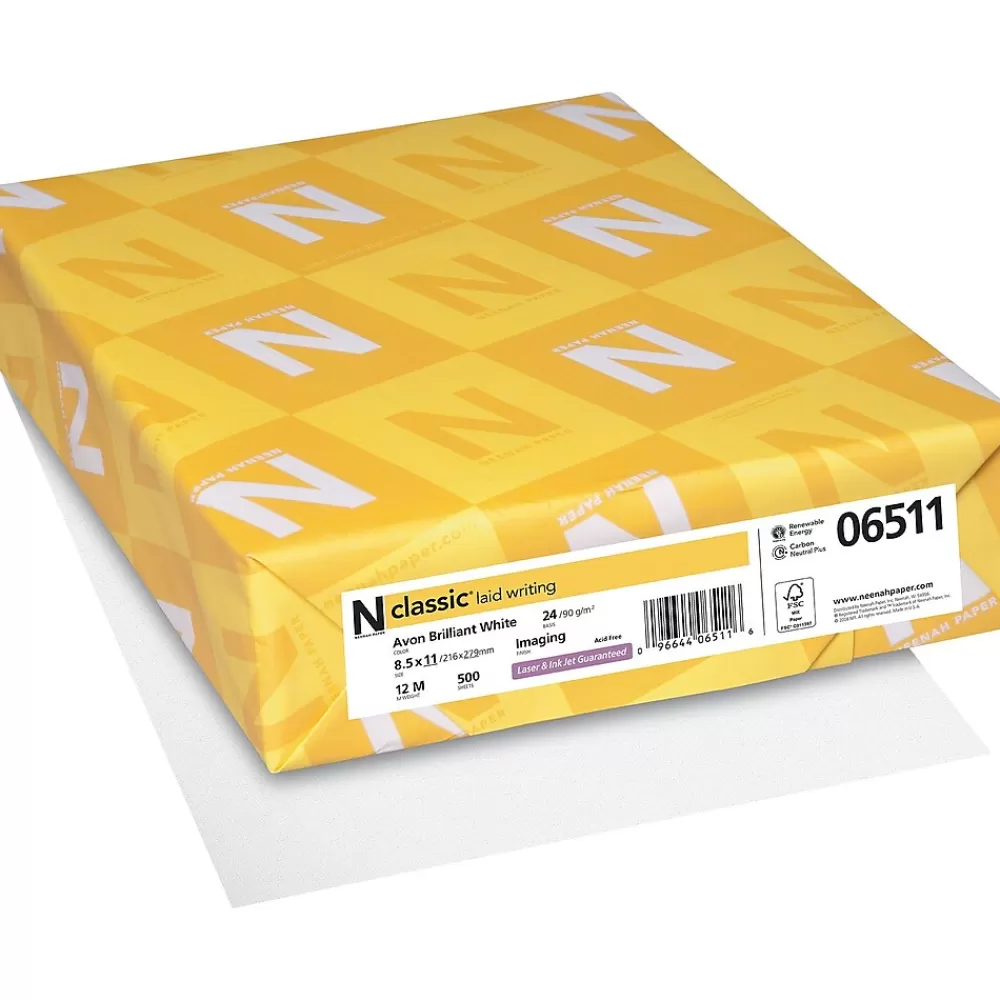 Neenah Paper Classic 8.5" x 11" Business Paper, 24 lbs., Avon Brilliant White with Laid Finish, 500 Sheets/Ream (06511) Cheap