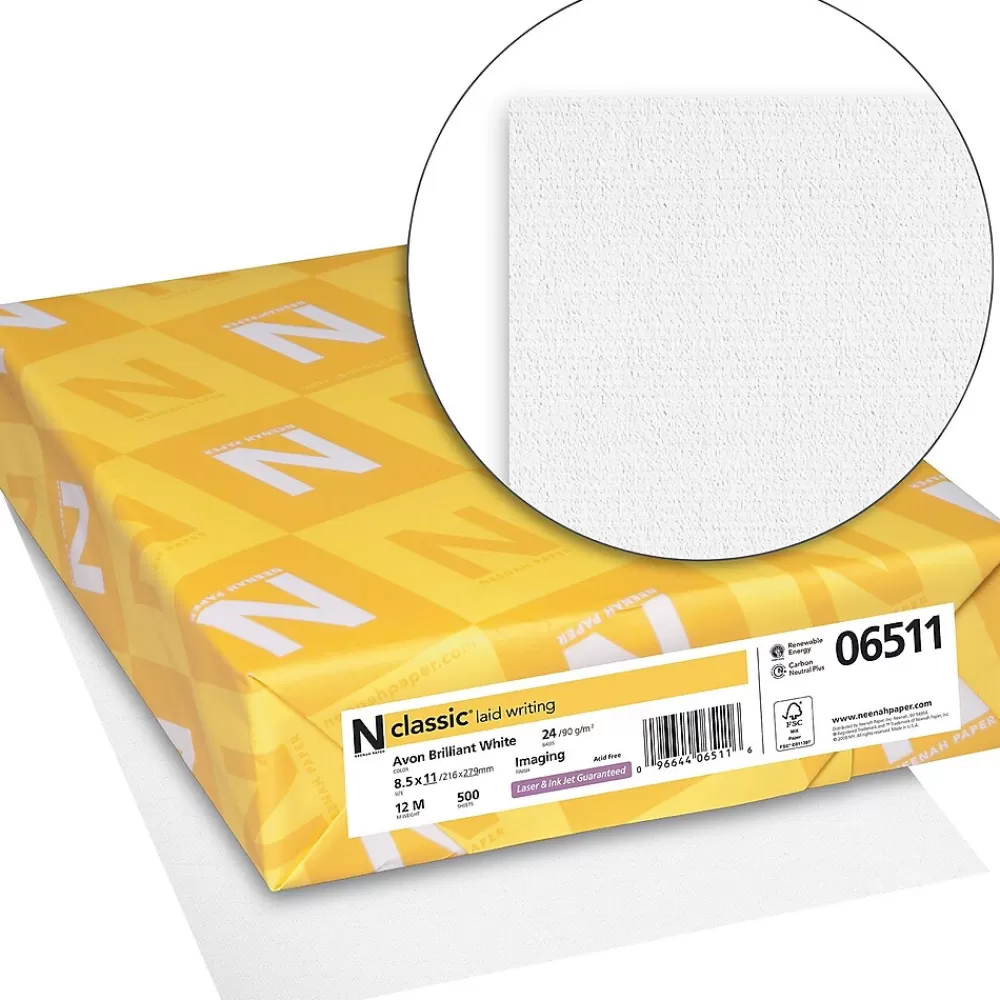 Neenah Paper Classic 8.5" x 11" Business Paper, 24 lbs., Avon Brilliant White with Laid Finish, 500 Sheets/Ream (06511) Cheap