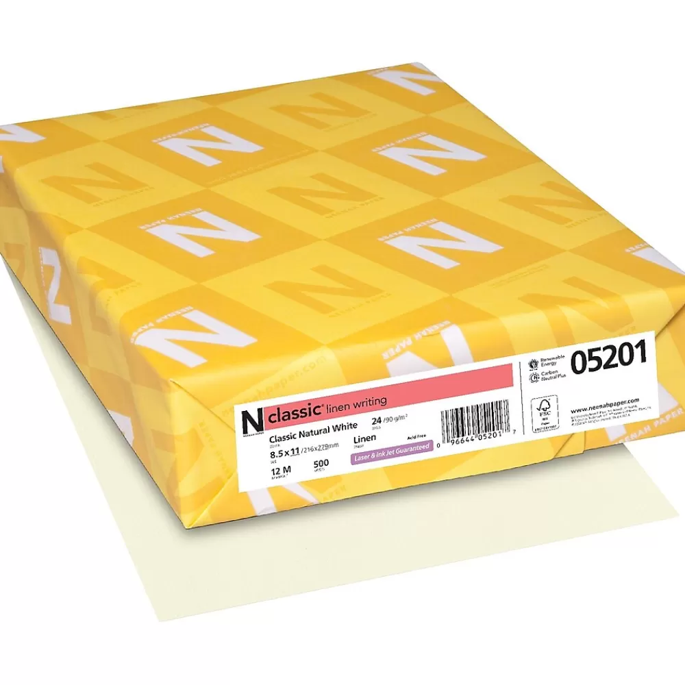 Neenah Paper CLASSIC Linen Writing Paper, 8 1/2" x 11", 24 lb., Linen Finish, Natural White, 500/Ream (05201) Clearance