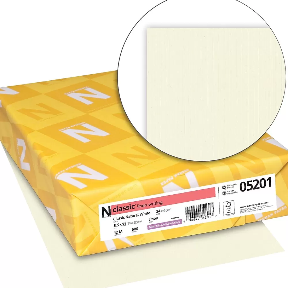 Neenah Paper CLASSIC Linen Writing Paper, 8 1/2" x 11", 24 lb., Linen Finish, Natural White, 500/Ream (05201) Clearance