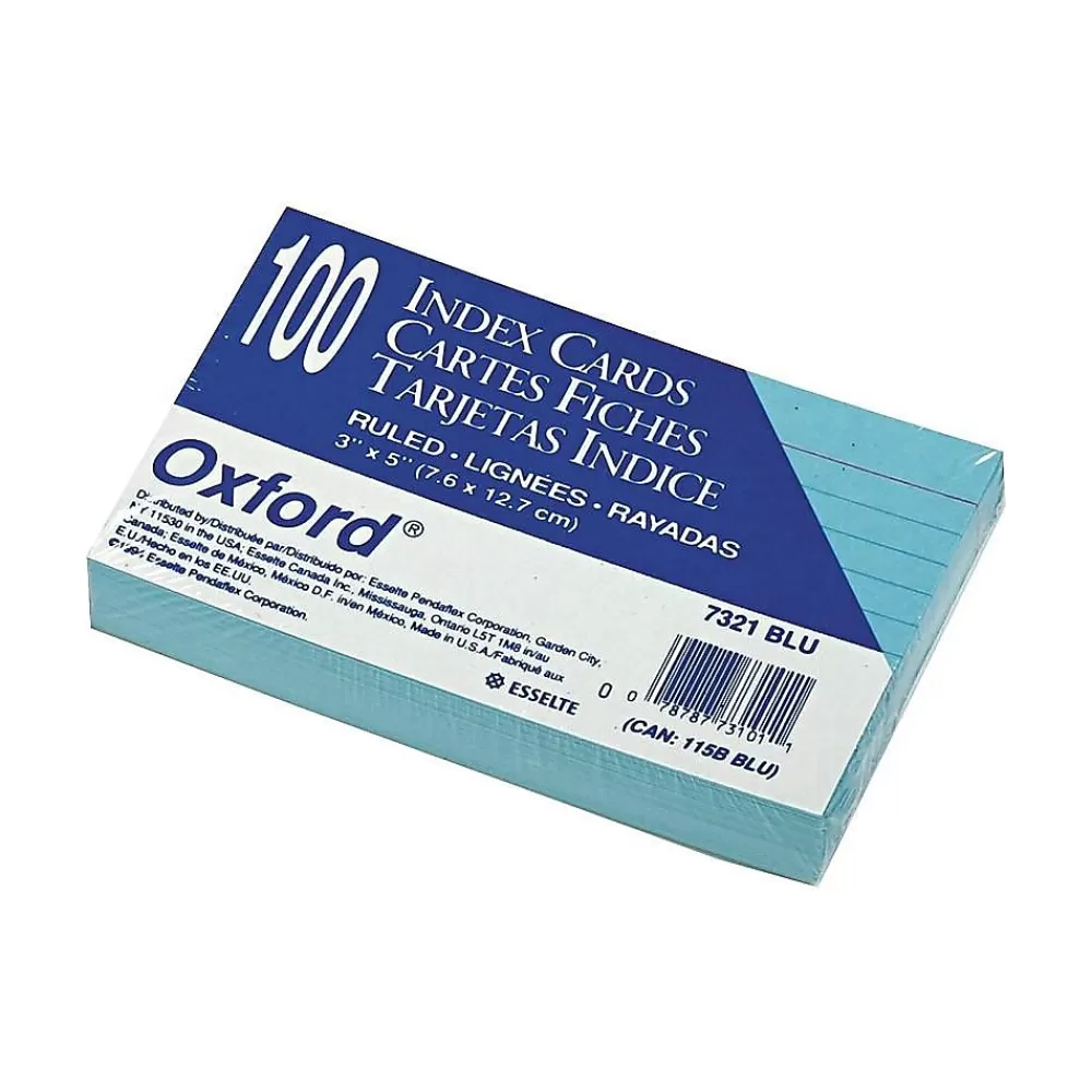 Oxford 3" x 5" Index Cards, Lined Blue, 100/Pack (OXF 7321 BLU) New