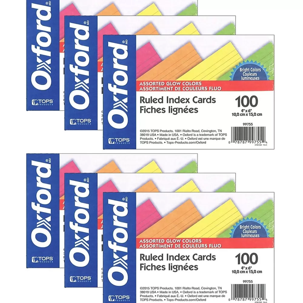 Oxford Glow Index Cards, 4" x 6", 100 Per Pack, 6 Packs (ESS99755-6) Fashion