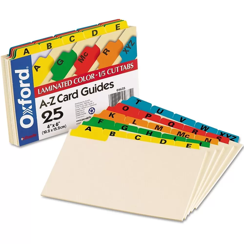 Oxford Laminated Tab Alpha Index Card Guides, 4" x 6", Manila, 25/Set (OXF04635) Online