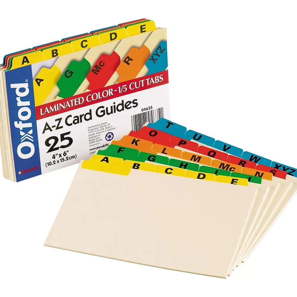 Oxford Laminated Tab Alpha Index Card Guides, 4" x 6", Manila, 25/Set (OXF04635) Online