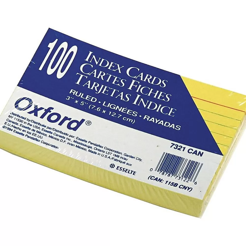Oxford Ruled 3" x 5" Index Cards, Lined, Canary, 100/Pack (OXF 7321 CAN) Cheap