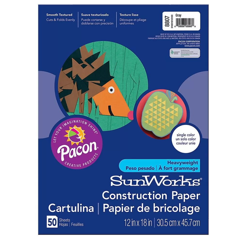 Pacon 12" x 18" Construction Paper, Gray, 50 Sheets/Pack (PAC8807) Flash Sale