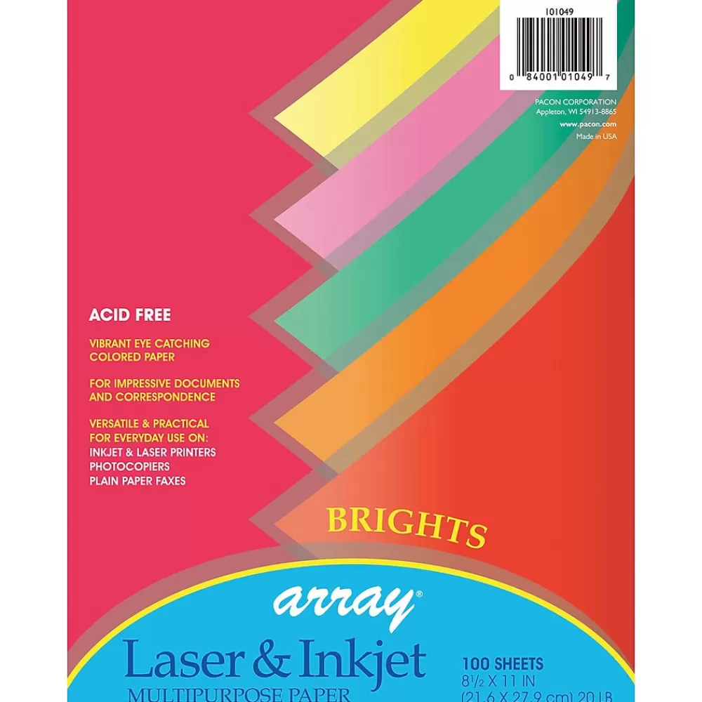 Pacon 8.5" x 11" Multipurpose Colored Paper, 20 lb., Assorted Brights, 100 Sheets Per Pack/3 Packs (PAC101049-3) New