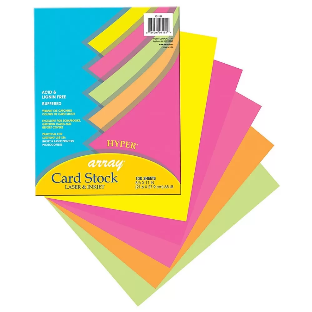 Pacon Array 65 lb. Cardstock Paper, 8.5" x 11", Assorted Hyper Colors, 100 Sheets/Pack, 2 Packs/Bundle (PAC101181) Shop