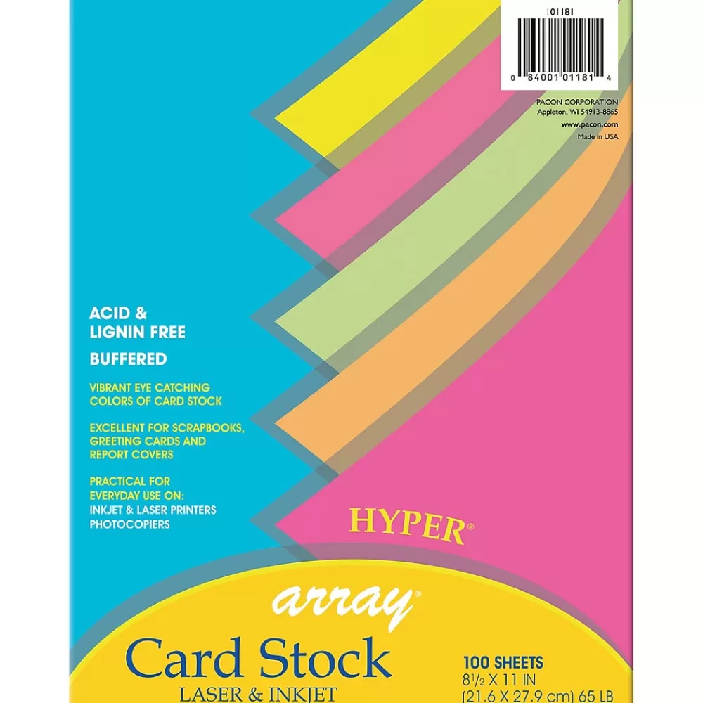 Pacon Array 65 lb. Cardstock Paper, 8.5" x 11", Assorted Hyper Colors, 100 Sheets/Pack, 2 Packs/Bundle (PAC101181) Shop