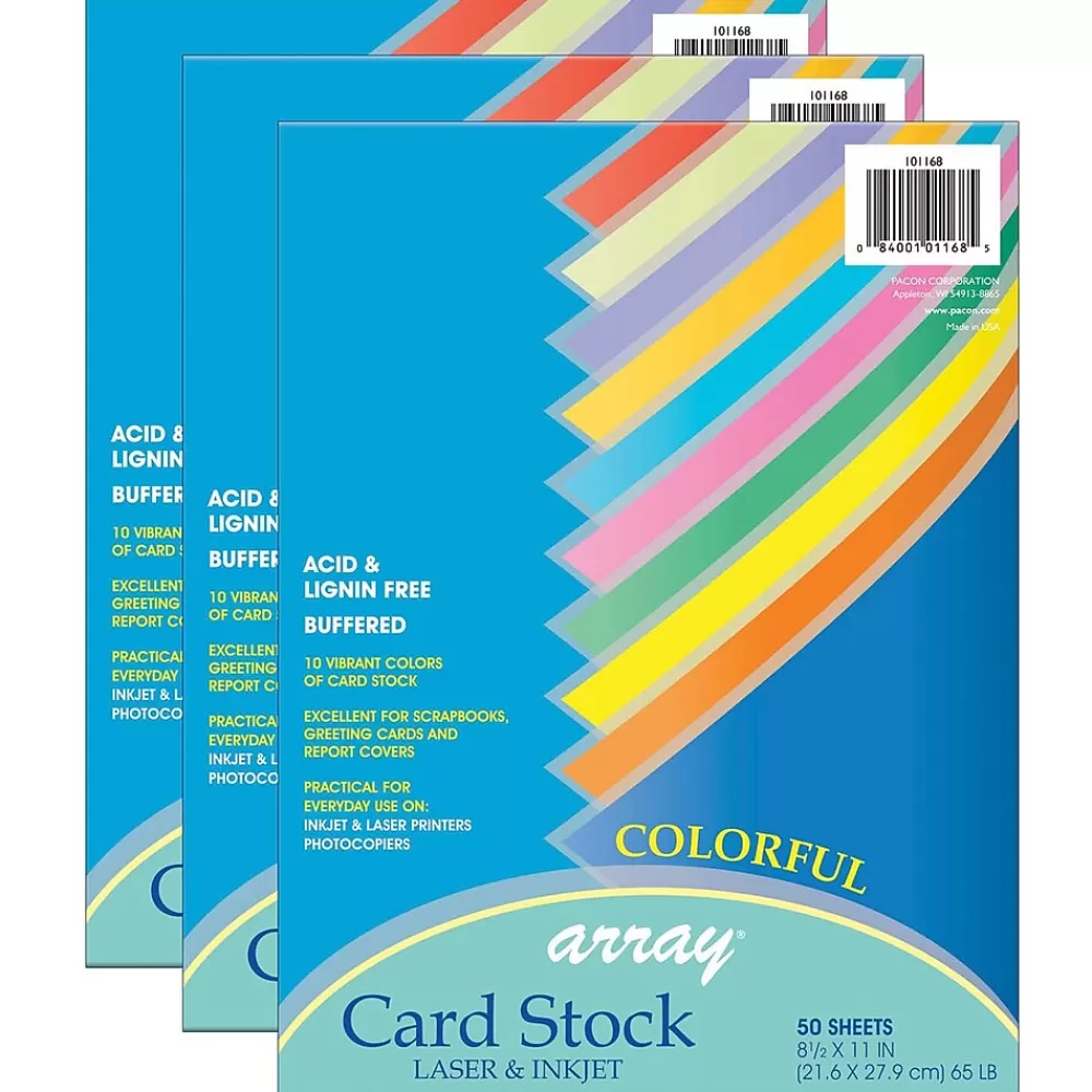 Pacon Array Card Stock, 65 lbs., 8.5" x 11", Assorted Colors, 50 Sheets/Pack, 3 Packs (PAC101168-3) Online