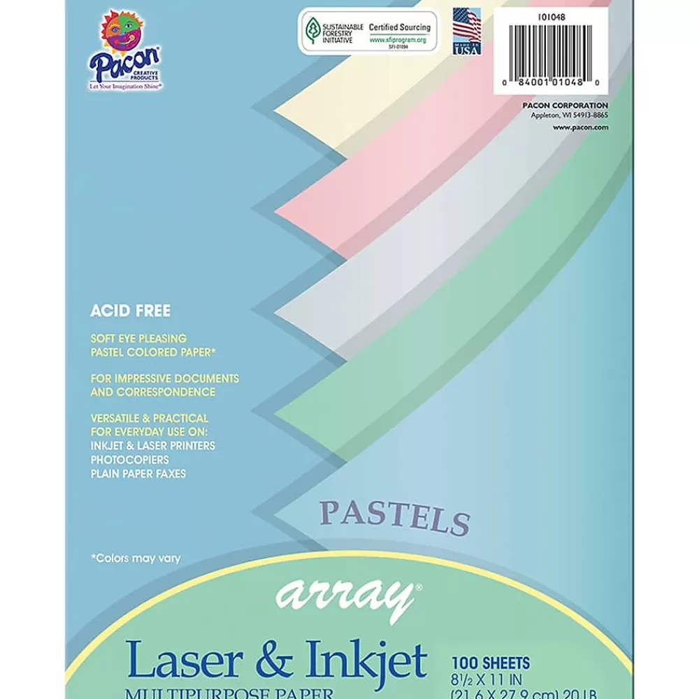 Pacon Array Computer Paper, 8.5" x 11", Assorted Pastel, 100 Sheets/Pack, 3/Pack (PAC101048-3) Hot