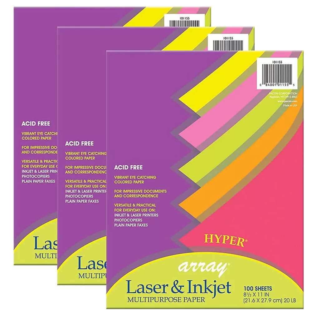 Pacon Hyper Computer Paper, 8.5" x 11", 5 Assorted Colors, 100 Sheets/Pack, 3 Packs (PAC101155-3) Discount