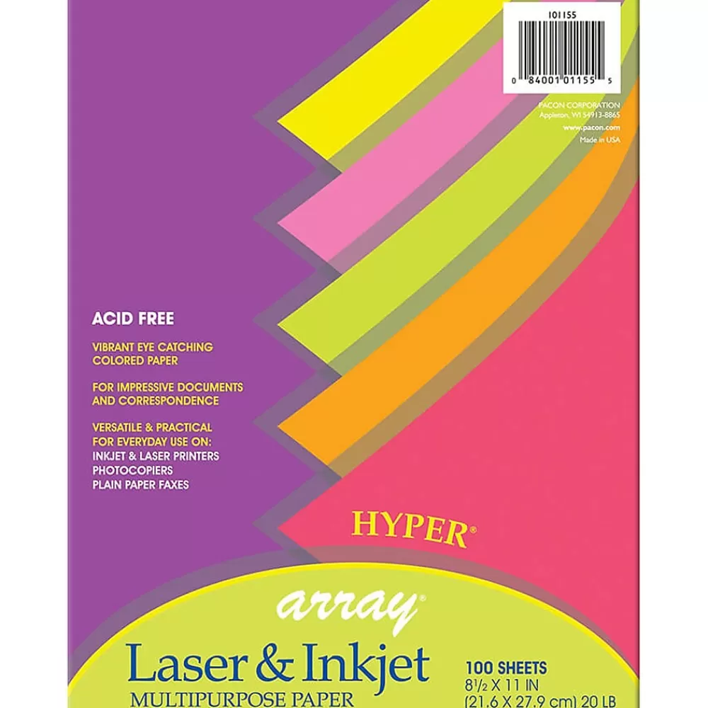 Pacon Hyper Computer Paper, 8.5" x 11", 5 Assorted Colors, 100 Sheets/Pack, 3 Packs (PAC101155-3) Discount
