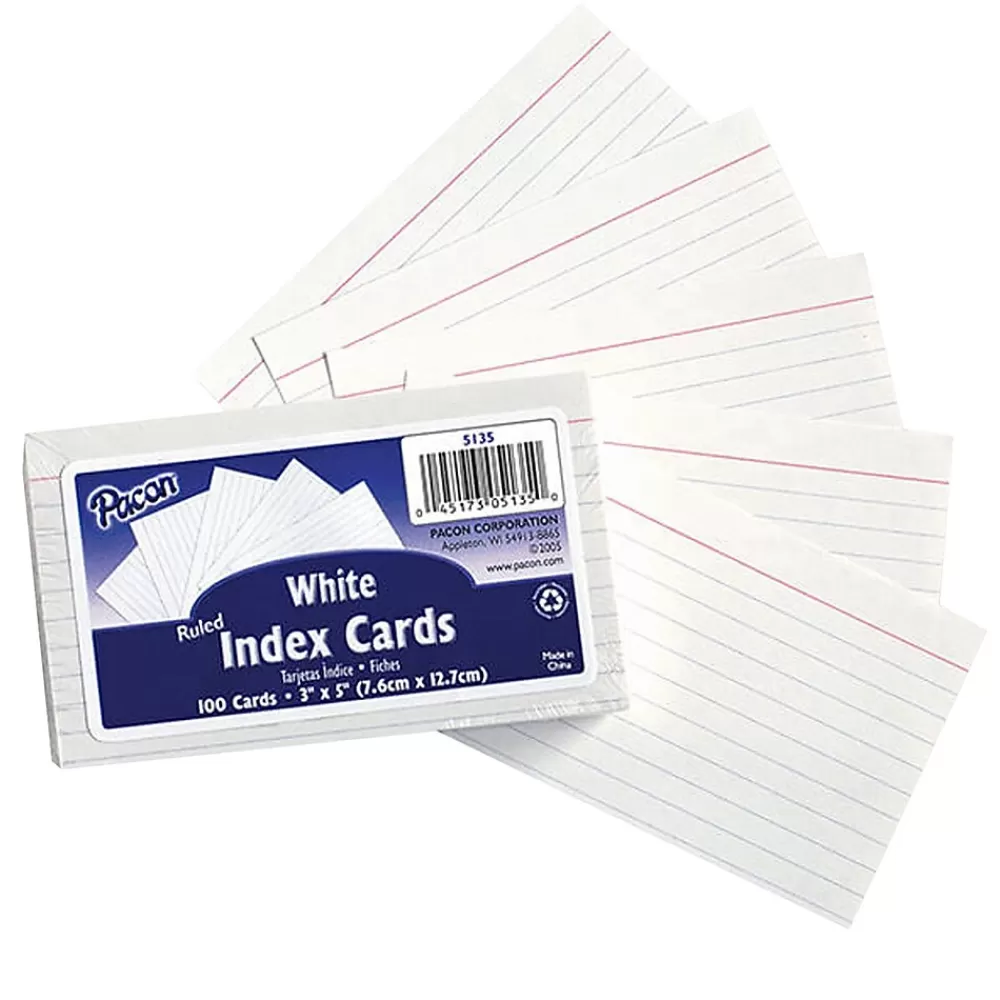 Pacon ® Index Cards, 3"x5", Ruled, White, 100 cards (PAC5135) Outlet