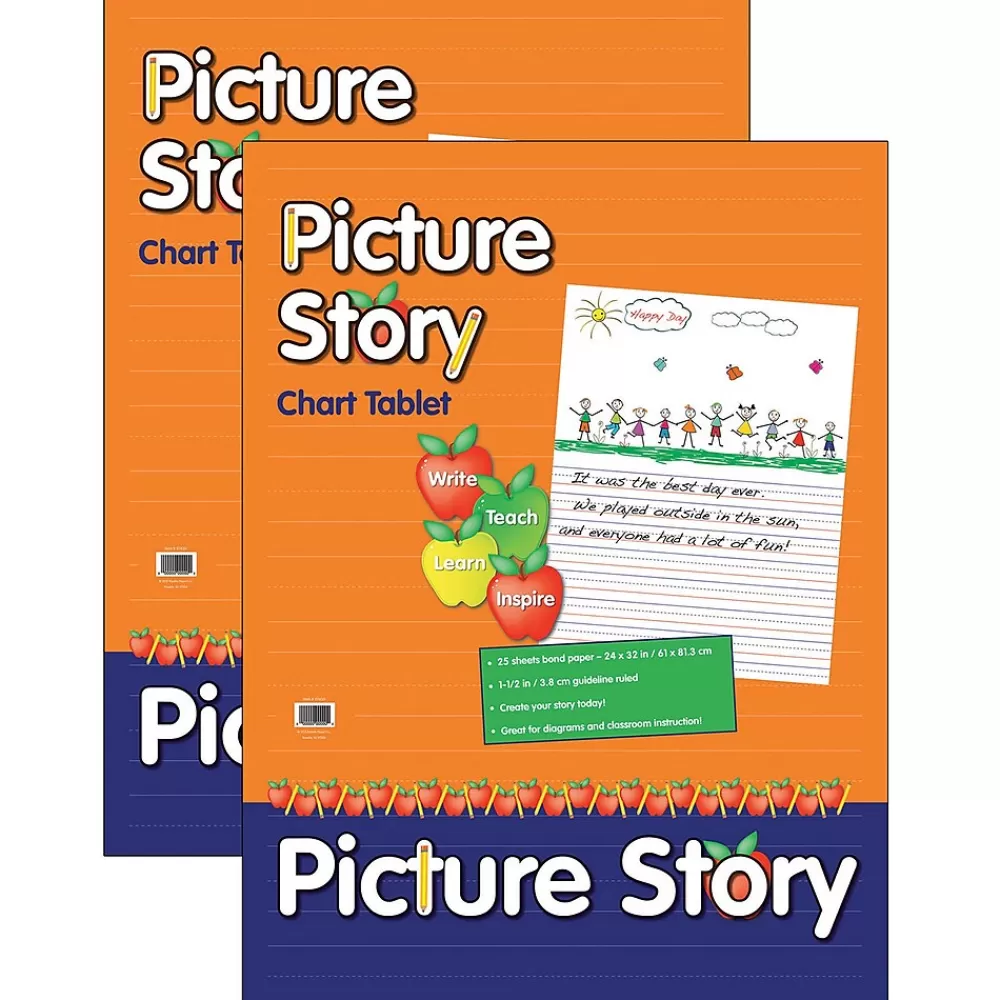 Pacon Picture Story Chart Tablet, White, Ruled Short, 1-1/2" Ruled, 24" x 32", 25 Sheets Per Pack, 2 Packs (PACMMK07430-2) Sale