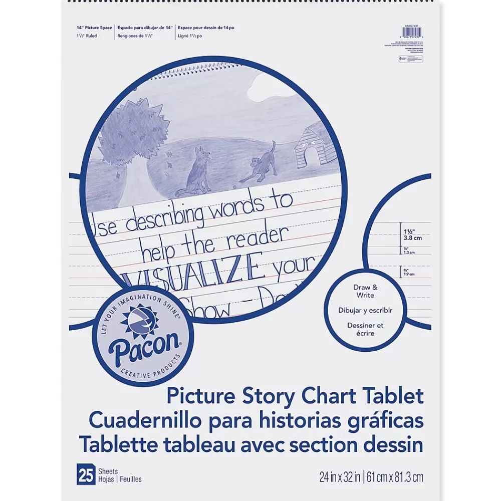 Pacon Picture Story Chart Tablet, White, Ruled Short, 1-1/2" Ruled, 24" x 32", 25 Sheets Per Pack, 2 Packs (PACMMK07430-2) Sale