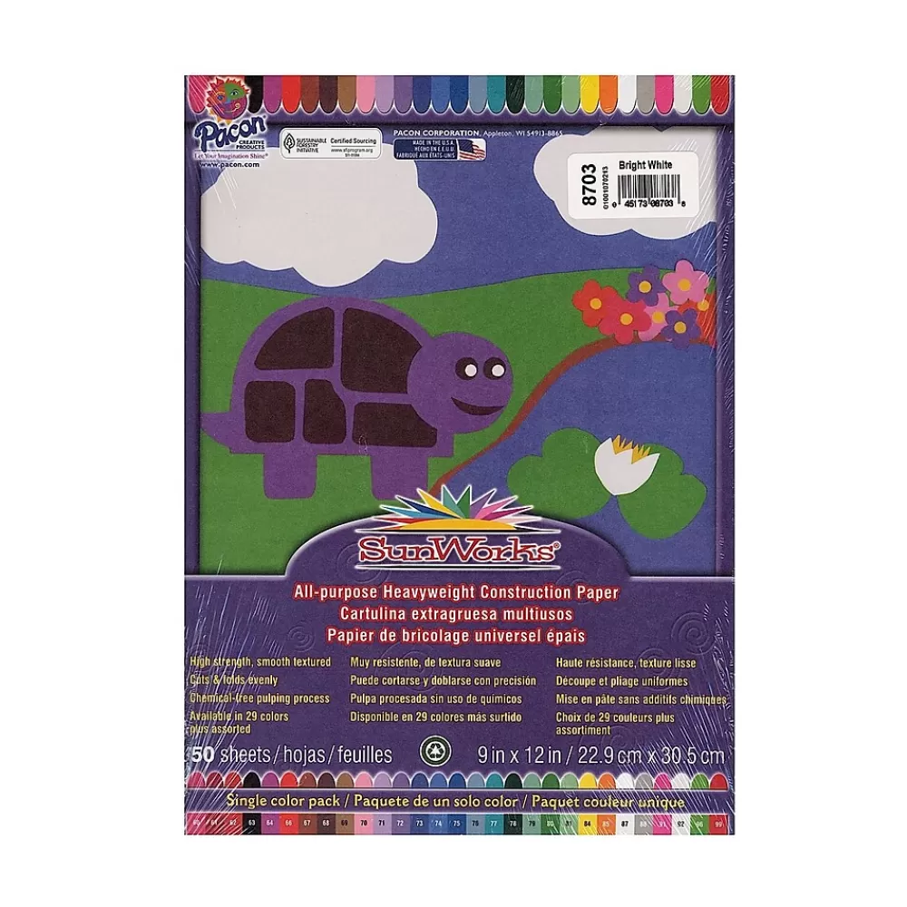 Pacon Sunworks 9" x 12" Construction Paper, Bright White, 50 Sheets/Pack, 5/Pack (30354-PK5) Online
