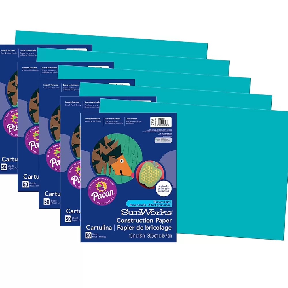 Pacon SunWorks 12" x 18" Construction Paper, Turquoise, 50 Sheets/Pack, 5 Packs (PAC7707-5) Discount