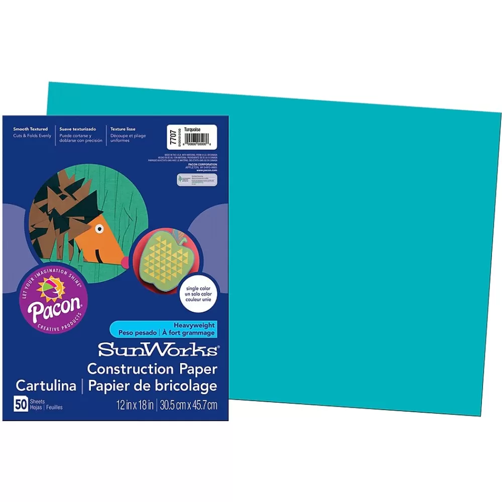 Pacon SunWorks 12" x 18" Construction Paper, Turquoise, 50 Sheets/Pack, 5 Packs (PAC7707-5) Discount