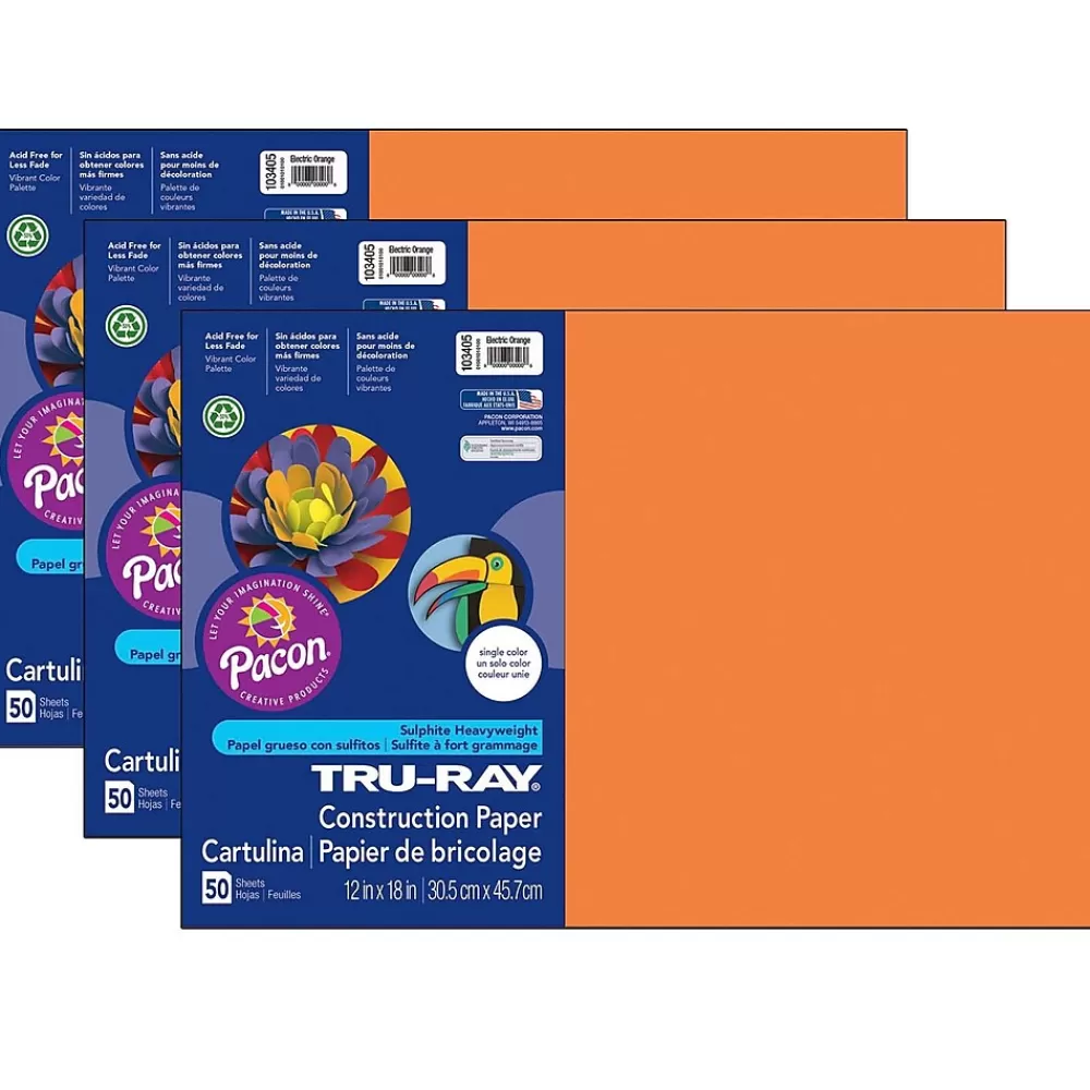 Pacon Tru-Ray 12" x 18" Construction Paper, Electric Orange, 50 Sheets/Pack, 3 Packs/Bundle (PAC103405-3) Shop