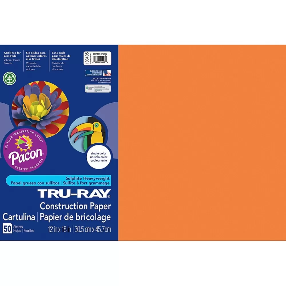 Pacon Tru-Ray 12" x 18" Construction Paper, Electric Orange, 50 Sheets/Pack, 3 Packs/Bundle (PAC103405-3) Shop