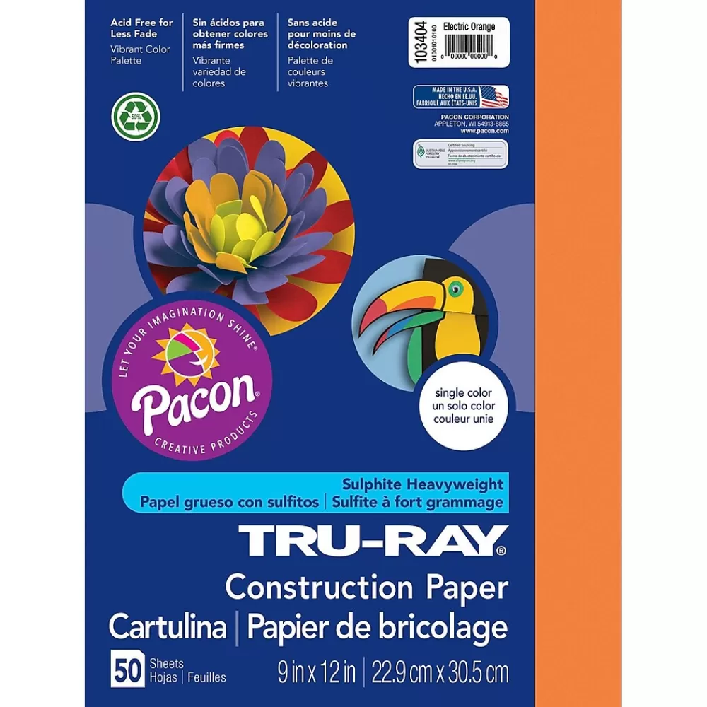 Pacon Tru-Ray 9" x 12" Construction Paper, Electric Orange, 50 Sheets/Pack, 6/Pack (PAC103404) Cheap