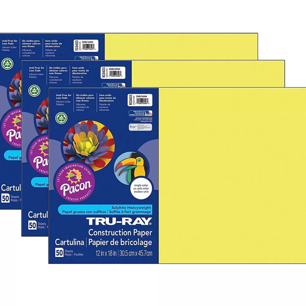 Pacon Tru-Ray 12" x 18" Construction Paper, Lively Lemon, 50 Sheets/Pack, 3 Packs (PAC103403-3) Best Sale