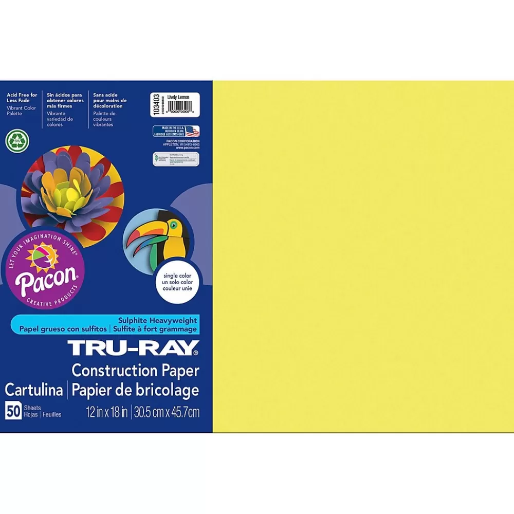 Pacon Tru-Ray 12" x 18" Construction Paper, Lively Lemon, 50 Sheets/Pack, 3 Packs (PAC103403-3) Best Sale