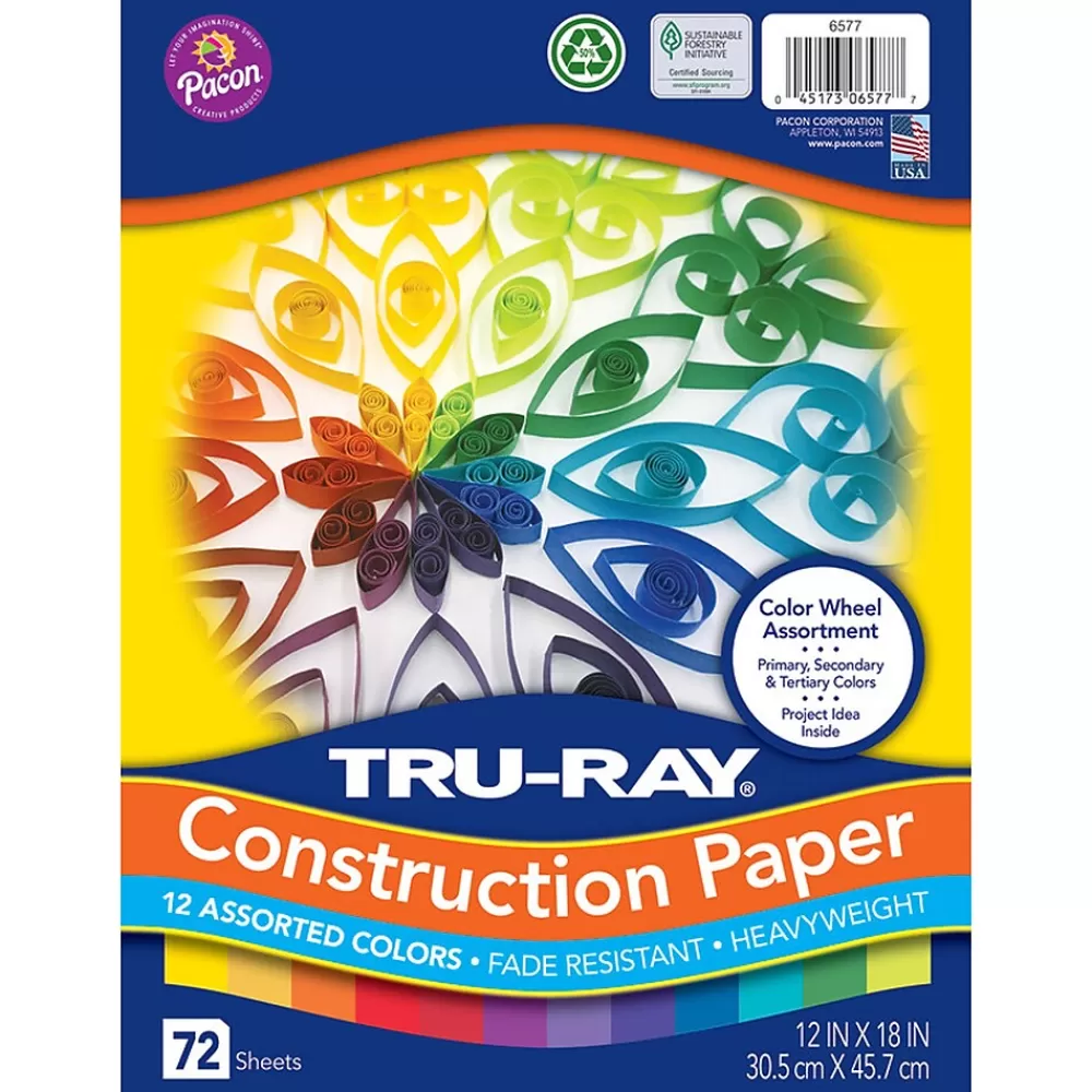 Pacon ® Tru-Ray Heavyweight Construction Paper, 12" x 18", Assorted Colors, 72 Sheets (PAC6577) Cheap