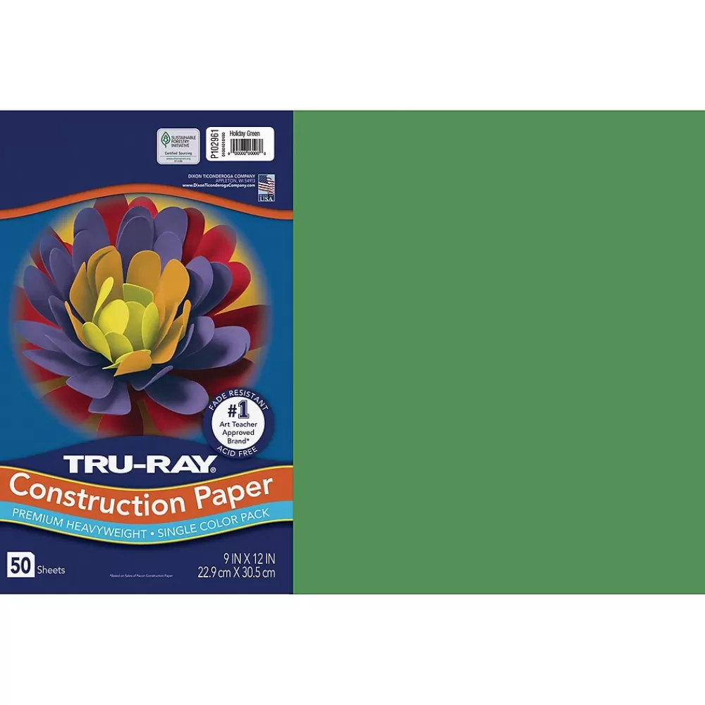 Pacon Tru-Ray Premium Heavy-Weight Construction Paper, 12" x 18", Holiday Green, 50 Sheets/Pack (102961) Cheap
