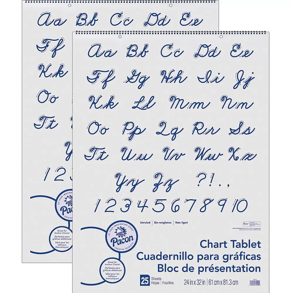 Pacon Unruled Cursive Cover Chart Tablet Easel Pad, 24" x 32", White, 25 Sheets/Pad, Pack of 2 (PAC74510-2) Online