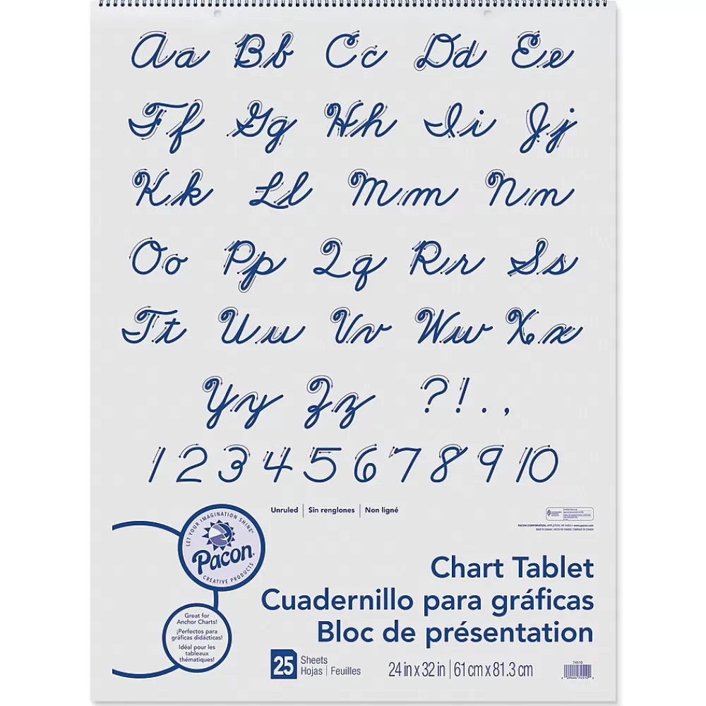 Pacon Unruled Cursive Cover Chart Tablet Easel Pad, 24" x 32", White, 25 Sheets/Pad, Pack of 2 (PAC74510-2) Online