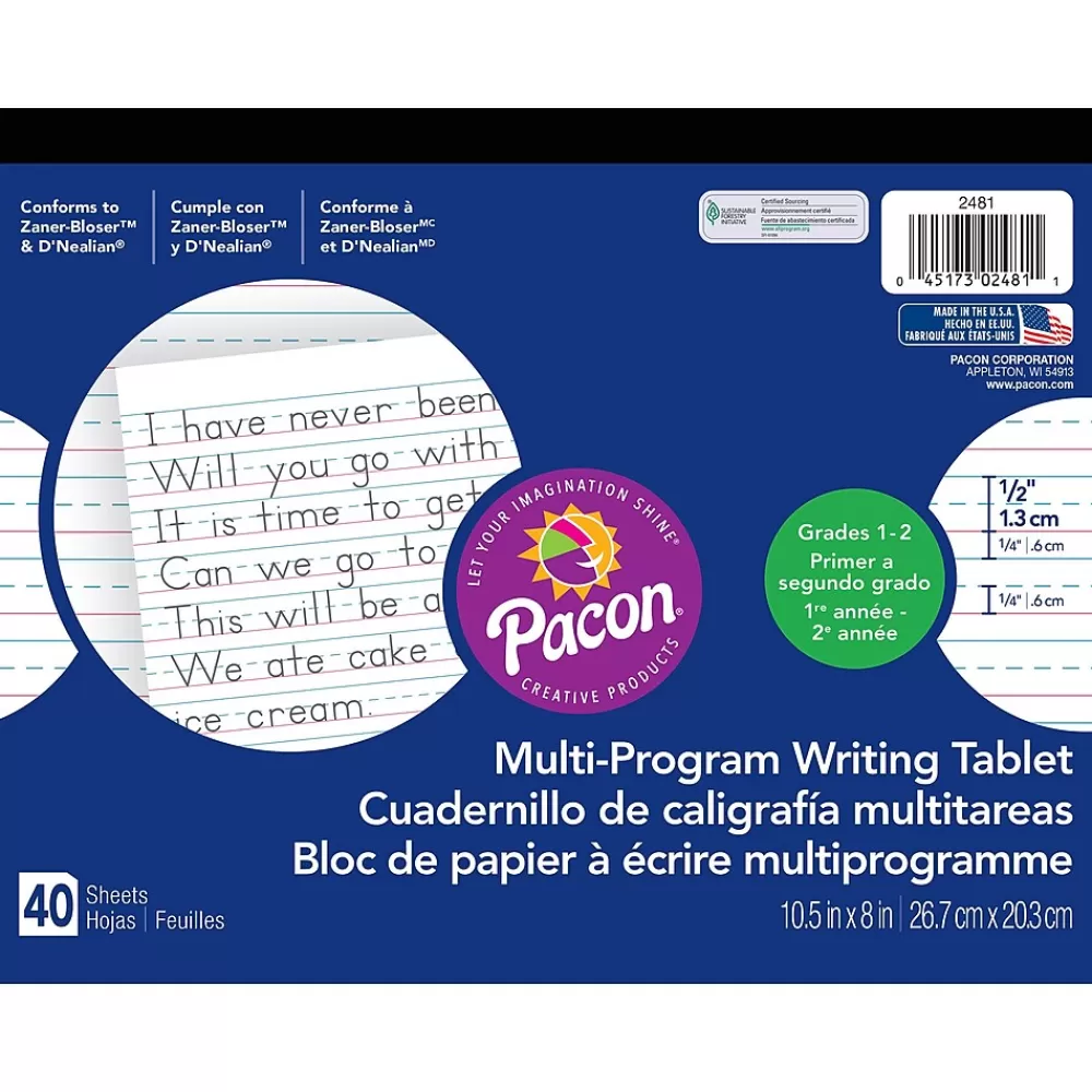 Pacon Zaner-Bloser D'Nealian™ Multi-Program Handwriting Tablet Paper, Grades 1st-2nd, 10-1/2" x 8" Fashion