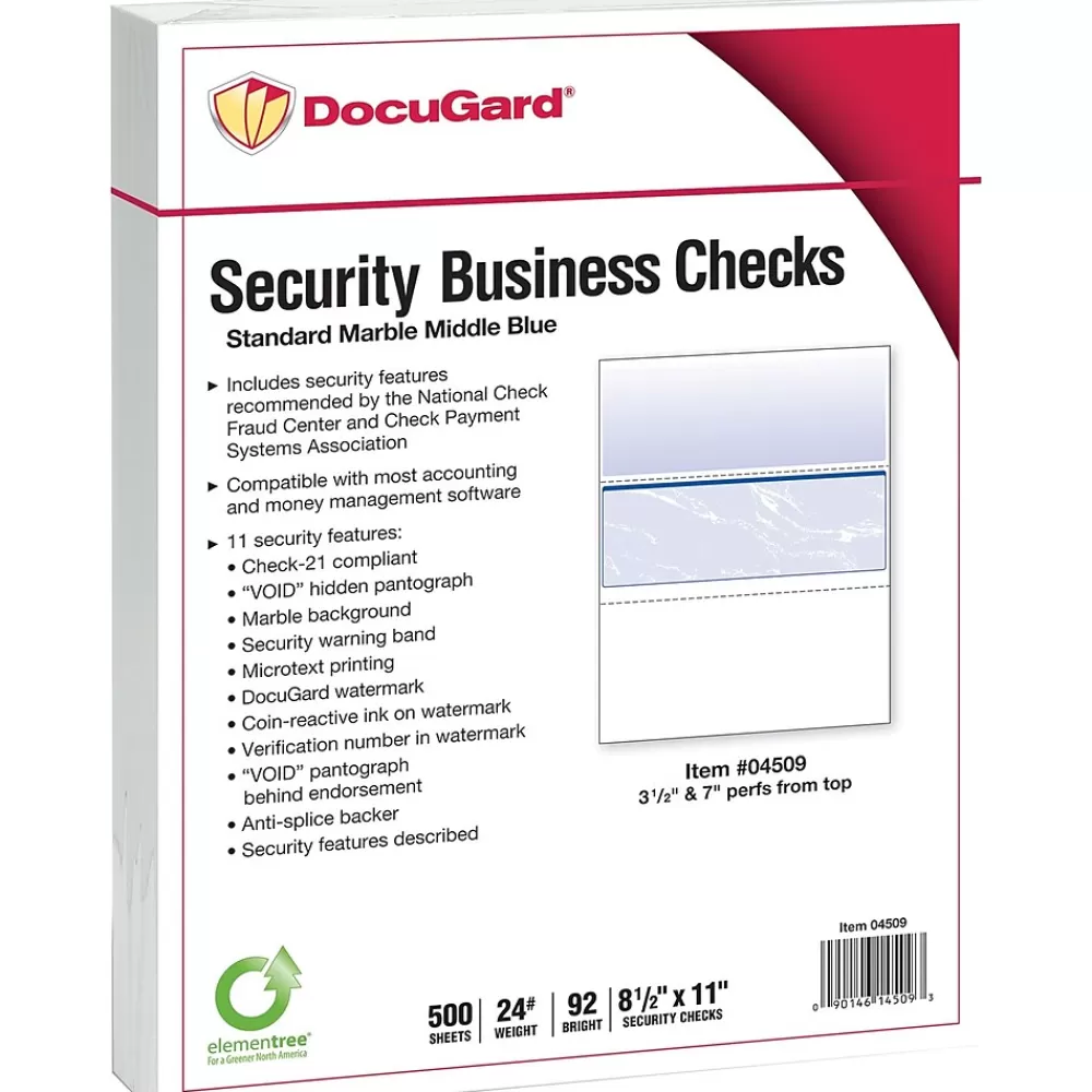 Paris DocuGard Standard 8.5" x 11" Business Security Check In Middle, 24 lbs., Blue, 500 Sheets/Ream, 2500/Carton (04509) New
