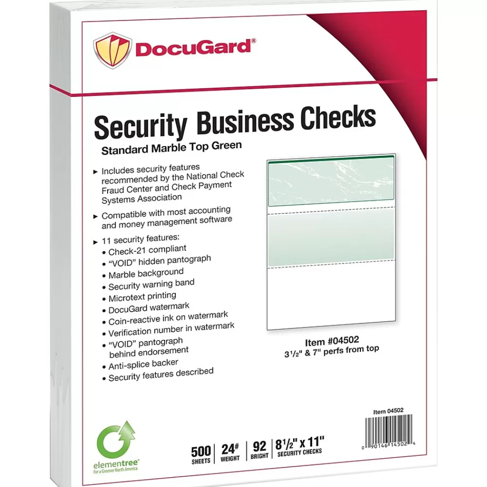 Paris DocuGard Standard 8.5" x 11" Business Security Check On Top, 24 lbs., Green, 500 Sheets/Ream, 2500/Carton (04502P) Cheap