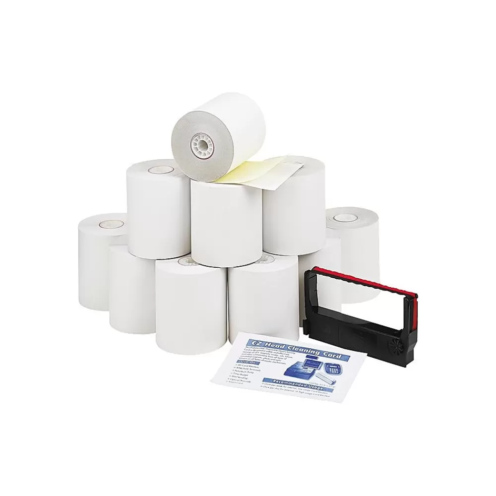 PM Company ® Impact Printing Carbonless Paper Roll, Canary/White, 3"(W) x 90'(L), 10/Ctn Store