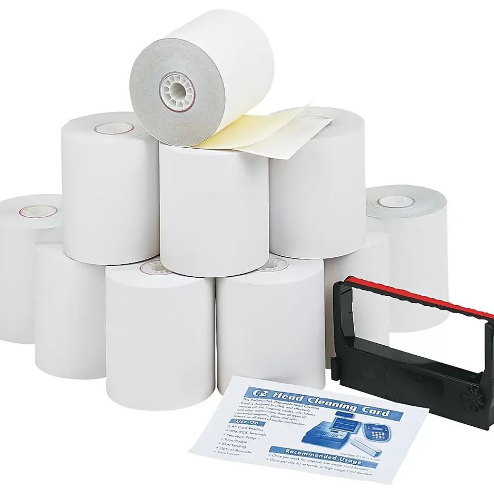 PM Company ® Impact Printing Carbonless Paper Roll, Canary/White, 3"(W) x 90'(L), 10/Ctn Store
