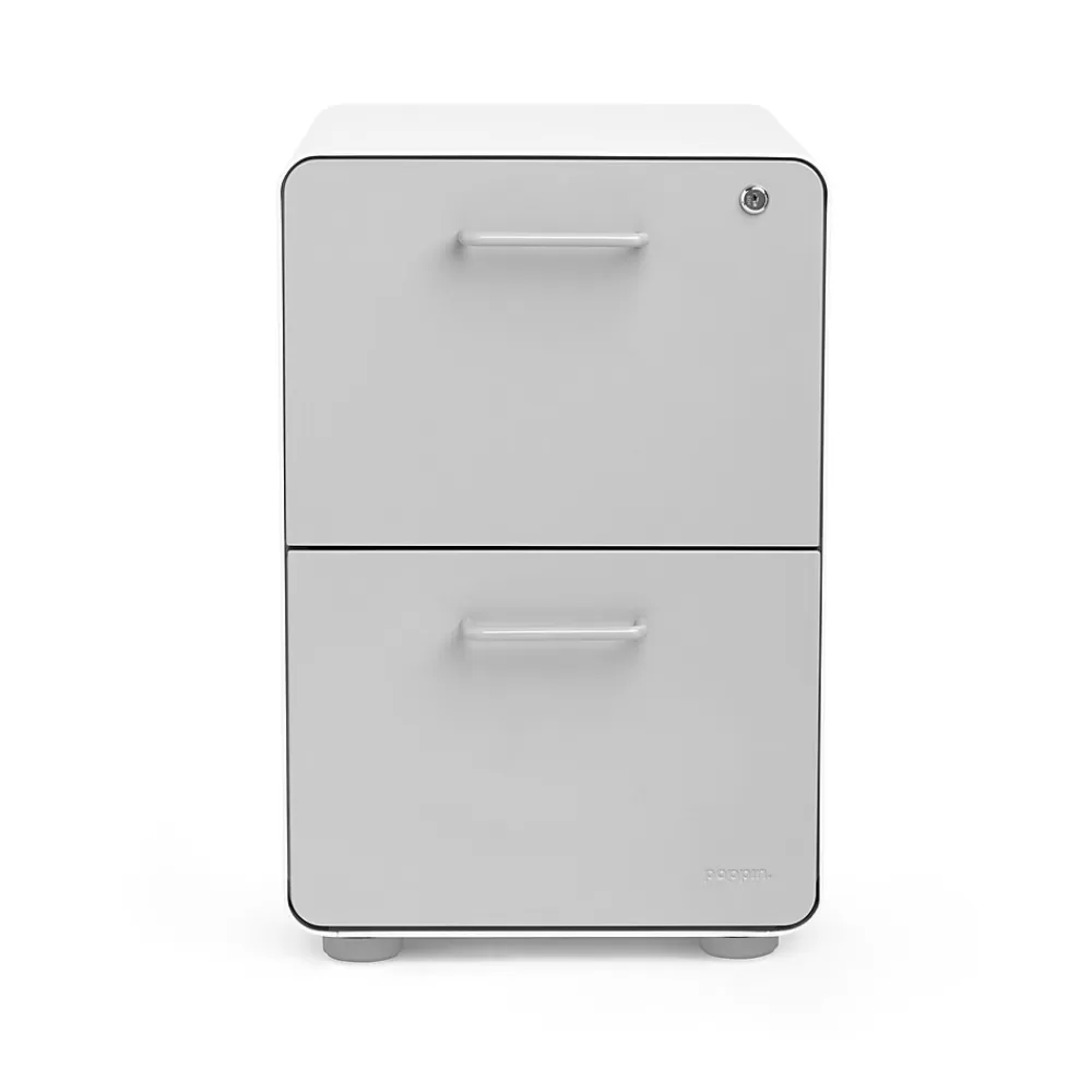 Poppin , Stow 2-Drawer File Cabinet, White & Light Gray (101834) Online