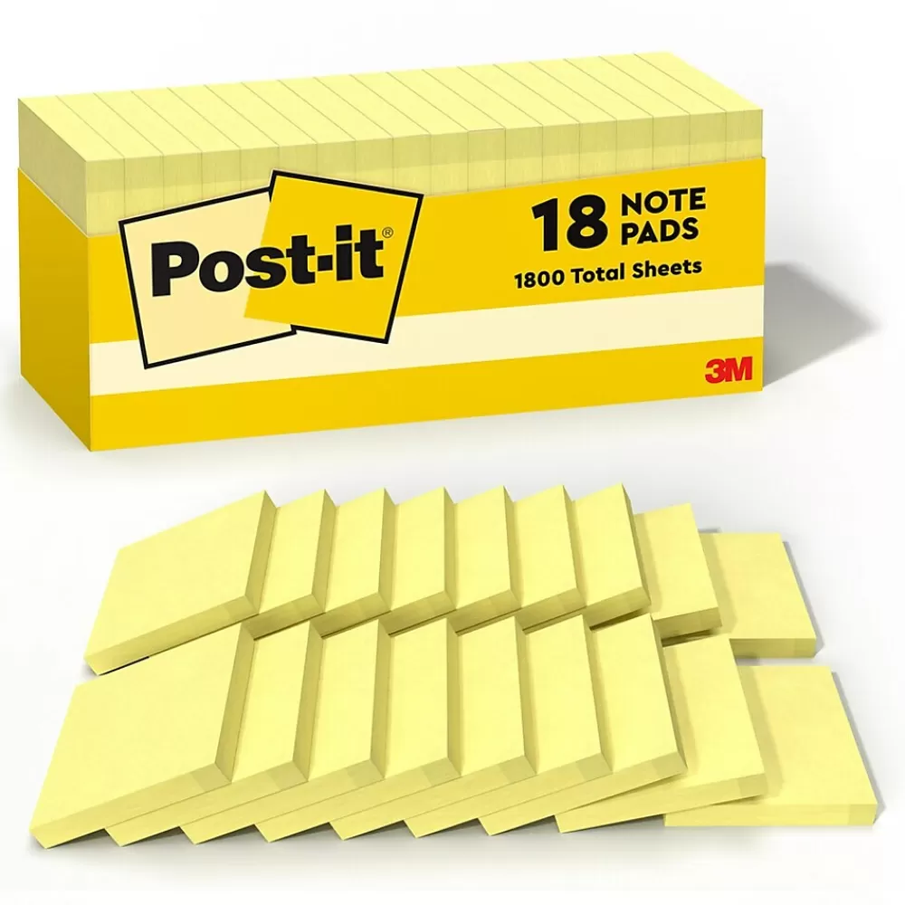 Post-it Notes, 3" x 3", Canary Collection, 90 Sheet/Pad, 18 Pads/Pack (654-18CP) Clearance