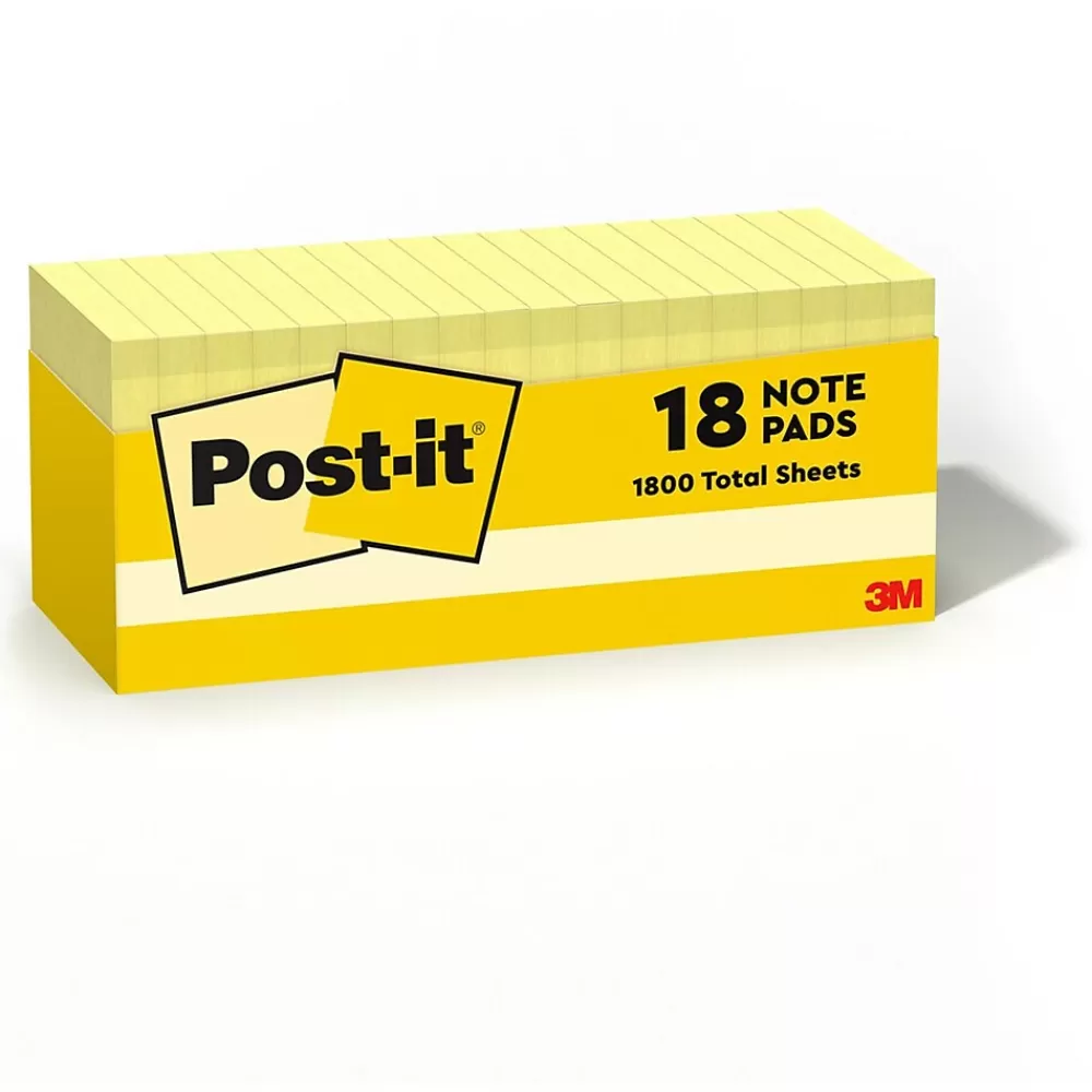 Post-it Notes, 3" x 3", Canary Collection, 90 Sheet/Pad, 18 Pads/Pack (654-18CP) Clearance