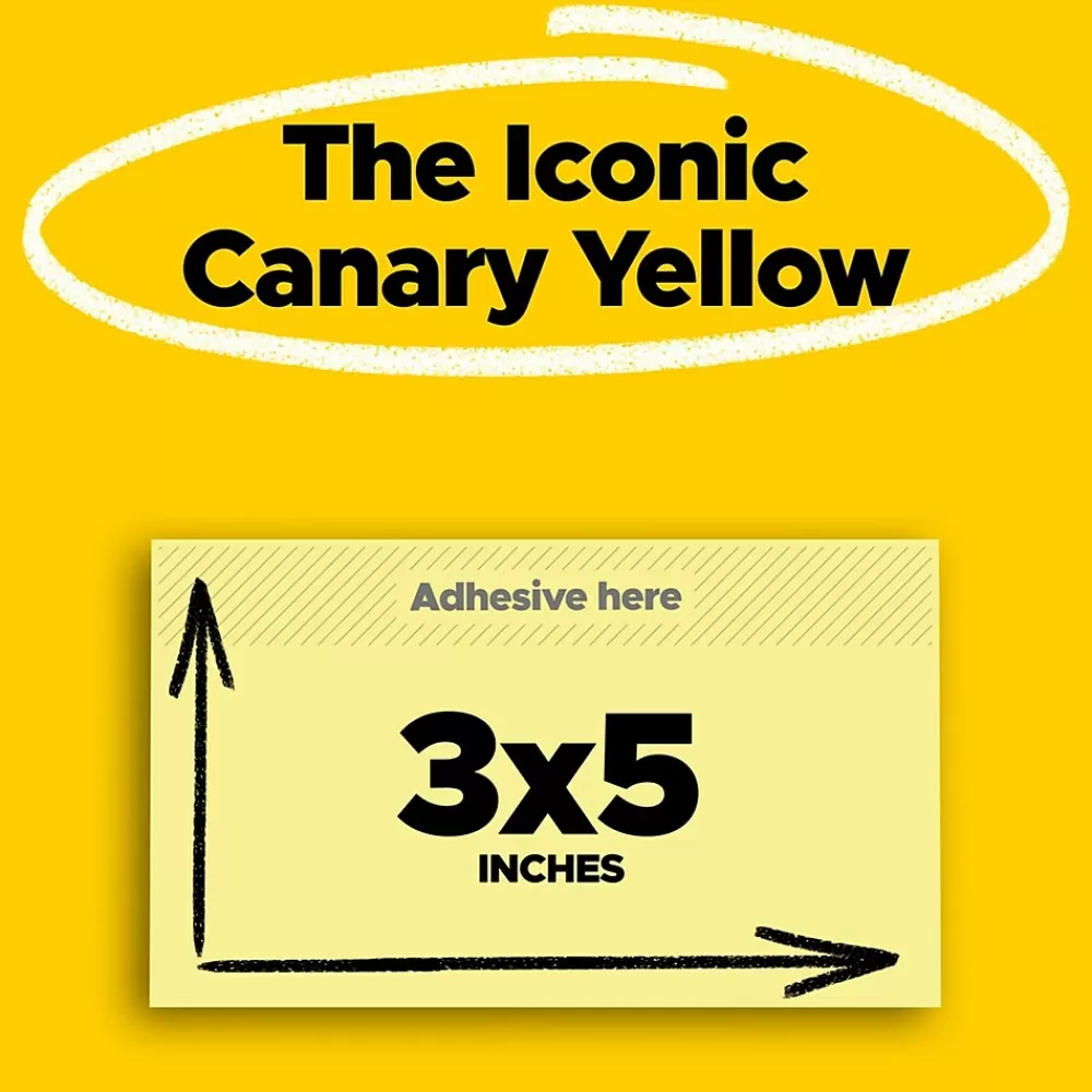 Post-it Notes, 3" x 5", Canary Collection, 90 Sheet/Pad, 24 Pads/Pack (65524VADB) Clearance