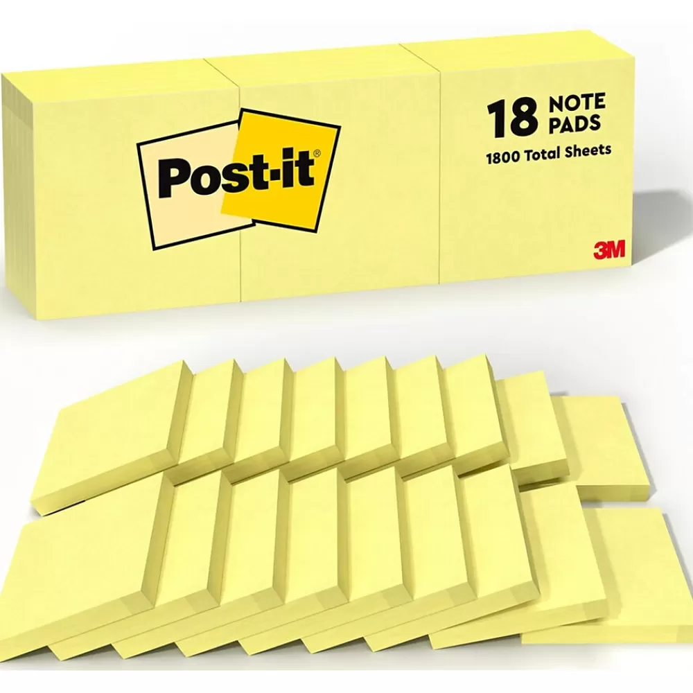 Post-it Notes, 3" x 3", Canary Collection, 100 Sheet/Pad, 18 Pads/Pack (654-14+4YW) Canary Yellow Cheap