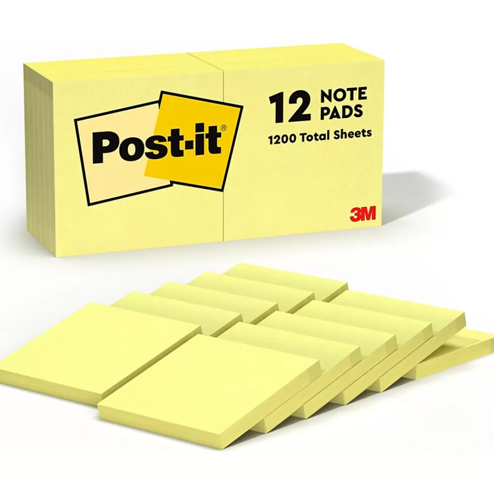 Post-it Notes, 3" x 3", Canary Collection, 100 Sheet/Pad, 12 Pads/Pack (654-12YW) New