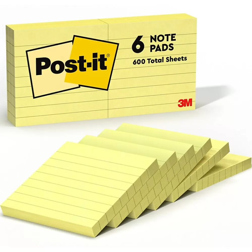 Post-it Notes, 3" x 3", Canary Collection, Lined, 100 Sheet/Pad, 6 Pads/Pack (630-6PK) Canary Yellow Fashion