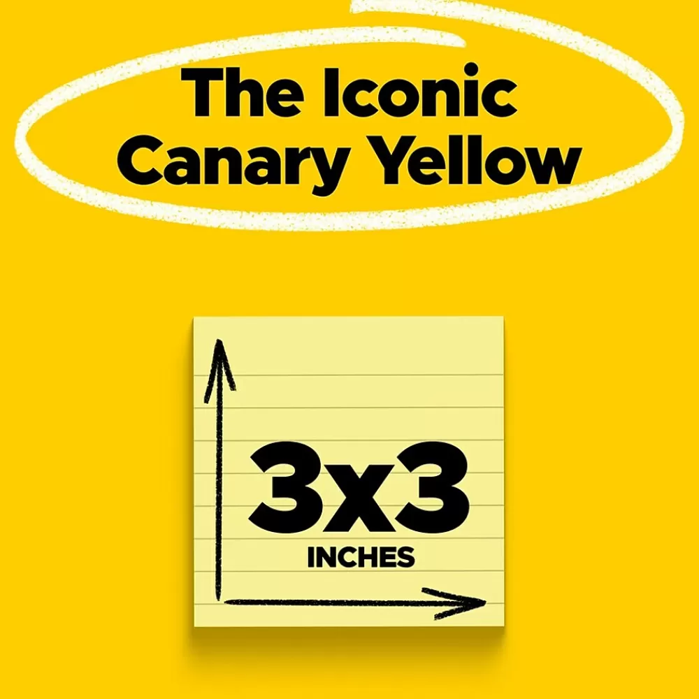 Post-it Notes, 3" x 3", Canary Collection, Lined, 100 Sheet/Pad, 6 Pads/Pack (630-6PK) Canary Yellow Fashion