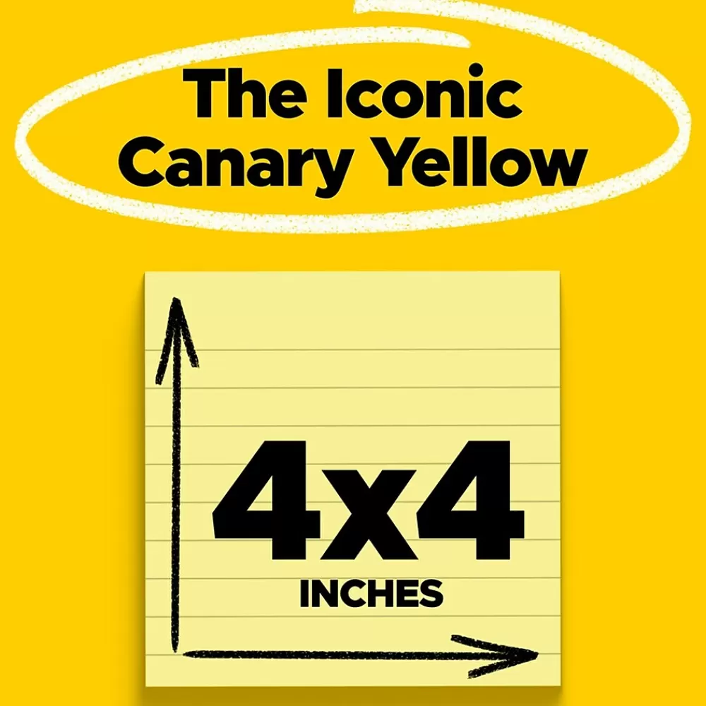 Post-it Notes, 4" x 4", Canary Collection, Lined, 300 Sheet/Pad (675-YL) Discount