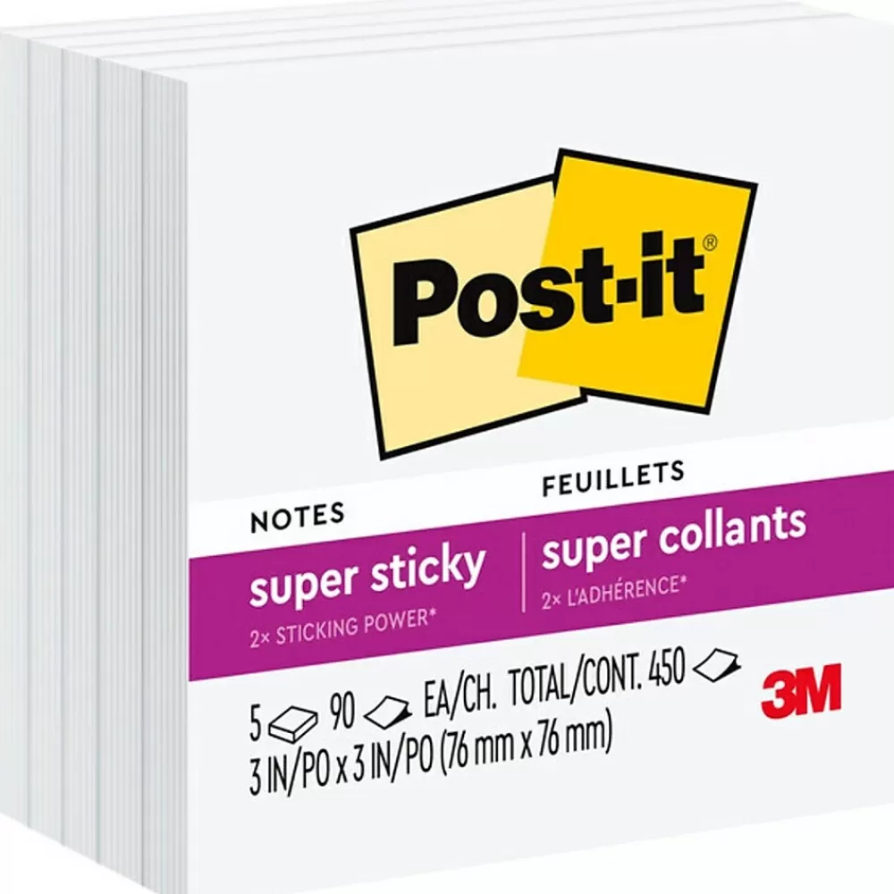 Post-it Super Sticky Notes, 3" x 3", , 90 Sheet/Pad, 5 Pads/Pack (654-5SSW) White Cheap