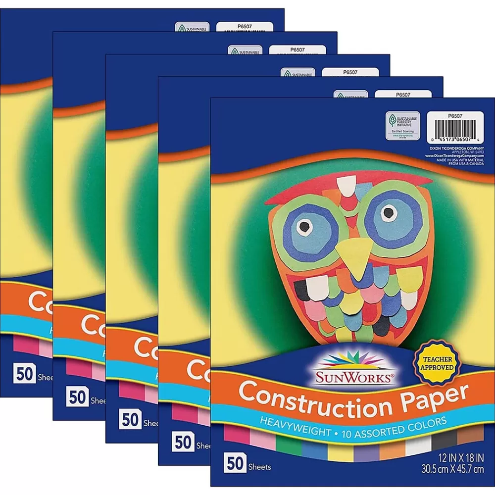 Pacon Prang® Construction Paper, 10 Assorted Colors, 12" x 18", 50 Sheets Per Pack, 5 Packs (PAC6507-5) Online